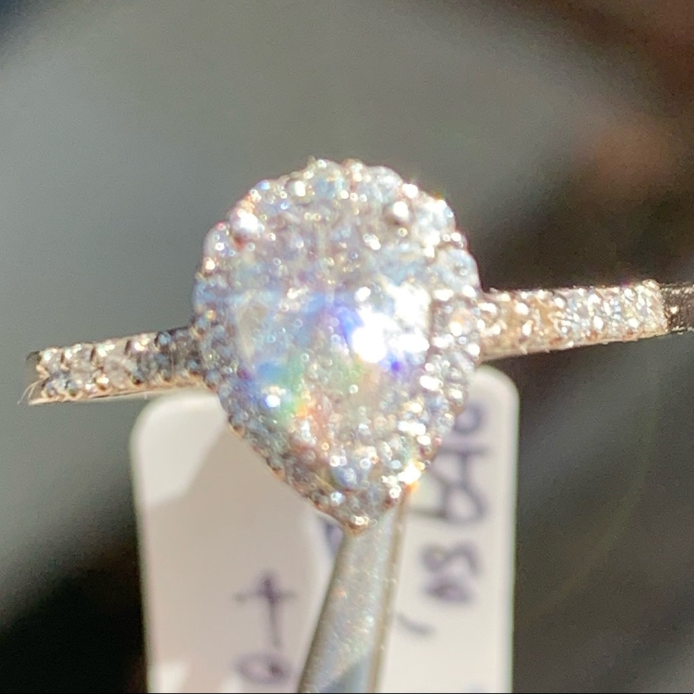 Platinum Pear Cut Halo Diamond Ring - Picture 13 of 15